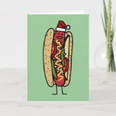 シカゴのスタイルのホットドッグのクリスマスのサンタの帽子 シーズンカード (正面)