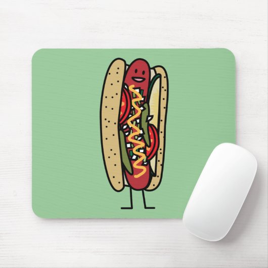 シカゴのスタイルのホットドッグの熱く赤いケシのパンのマスタード マウスパッド (マウス)
