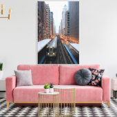 シカゴのダウンタウンにあるウェイバシュ上空の高架鉄道 キャンバスプリント (インサイチュ (リビング))
