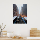 シカゴのダウンタウンにあるウェイバシュ上空の高架鉄道 ポスター (キッチン)