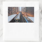 シカゴのダウンタウンにあるウェイバシュ上空の高架鉄道 長方形シール (バッグ)