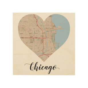 シカゴのハートの地図 ウッドウォールアート