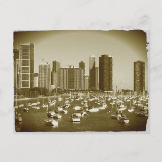 シカゴのミシガン湖に停泊したボート。 ポストカード (正面)