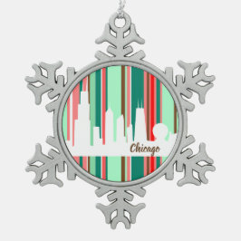 シカゴのモダンクリスマスオーナメント スノーフレークピューターオーナメント
