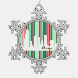 シカゴのモダンクリスマスオーナメント スノーフレークピューターオーナメント