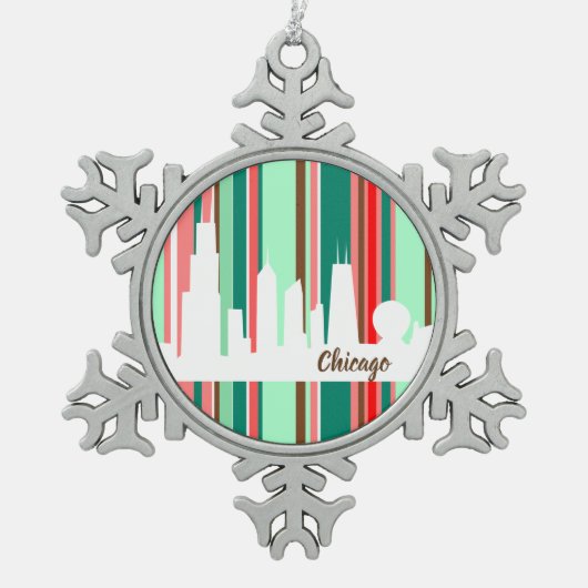シカゴのモダンクリスマスオーナメント スノーフレークピューターオーナメント (正面)