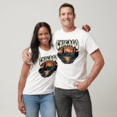 シカゴのレトロな夕焼け: ビンテージのウィリス・タワー Tシャツ (ユニセックス)