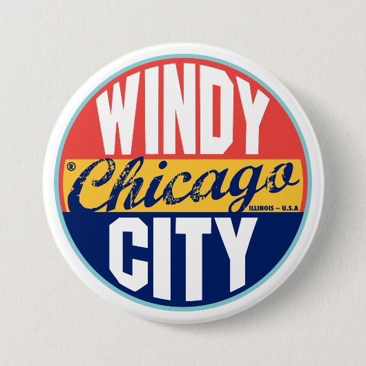 シカゴのヴィンテージのラベル 缶バッジ (正面)