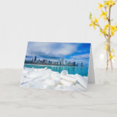 シカゴの冬のスカイラインの挨拶状 カード (黄色い花)