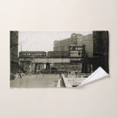 シカゴの卸売センターのトロリー列車の水彩画 バスタオルセット (ハンドタオル)