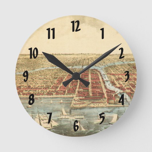 シカゴの古地図、ラサール通りと川 ラウンド壁時計 (正面)