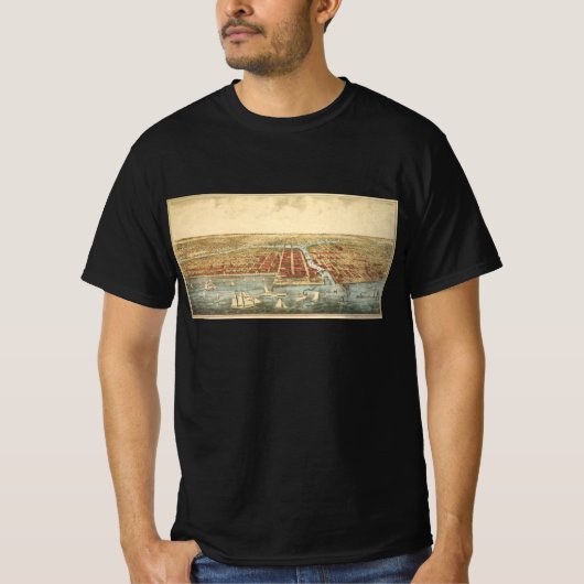 シカゴの古地図、ラサール通りと川 Tシャツ (正面)