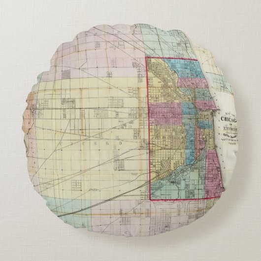 シカゴの地図 ラウンドクッション (正面)