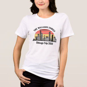 シカゴの夕焼けカスタマイズ家族旅行 女性用 トライブレンドTシャツ
