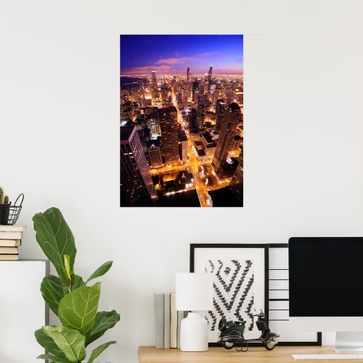 シカゴの夜の街並み ポスター (ホームオフィス)