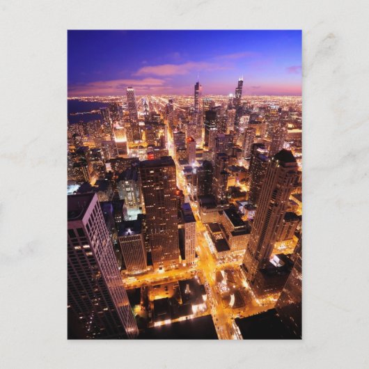 シカゴの夜の街並み ポストカード (正面)