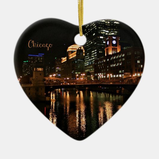 シカゴの夜の街並 セラミックオーナメント (正面)
