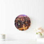 シカゴの夜の都市景観 ラウンド壁時計 (ホーム)