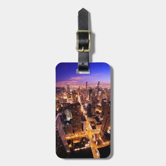 シカゴの夜の都市景観 ラゲッジタグ (正面縦)