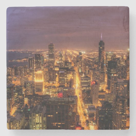 シカゴの夜都市景観 ストーンコースター (正面)