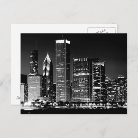 シカゴの有名な街並みの夜景 ポストカード (正面/裏面)