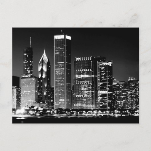 シカゴの有名な街並みの夜景 ポストカード (正面)