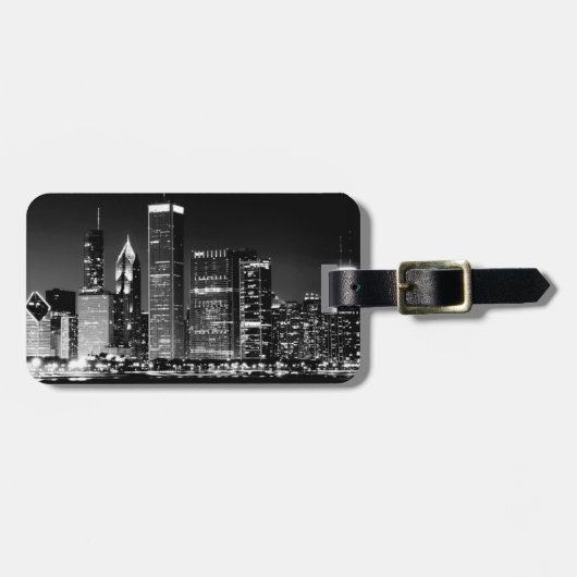 シカゴの有名な都市景観の夜景 ラゲッジタグ (正面横)