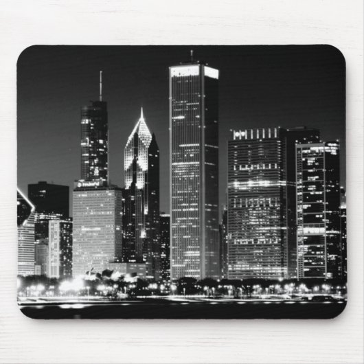 シカゴの有名な都市景観の夜眺め マウスパッド (正面)
