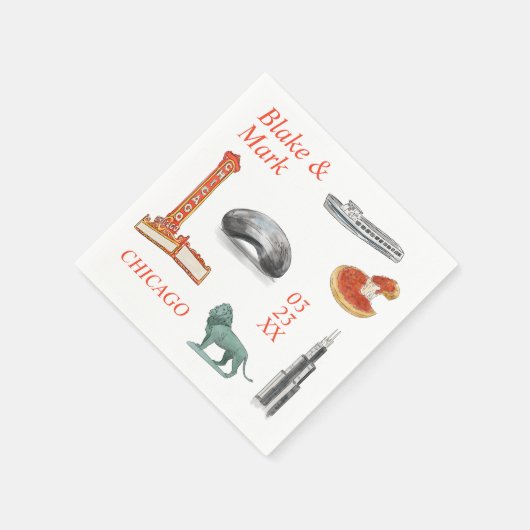 シカゴの水の色のアイコン結婚ズカクテルナプキン スタンダードカクテルナプキン (角)