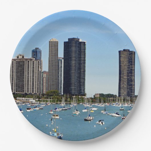 シカゴの水辺のスカイライン写真 ペーパープレート (正面)