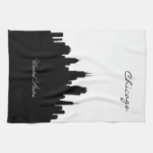 シカゴの白黒スカイライン キッチンタオル (横)