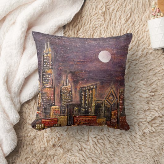 シカゴの真夜中の© クッション (ブランケット)