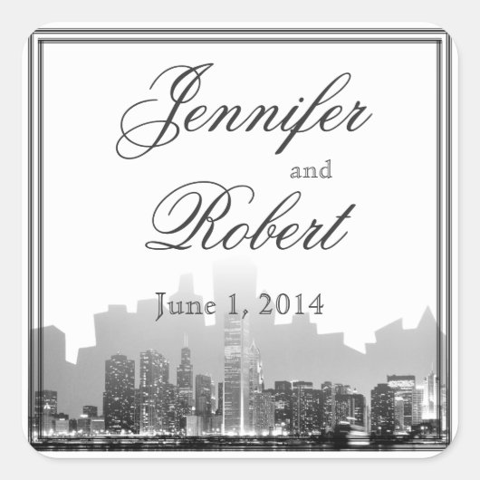 シカゴの行先の結婚式の封筒用シール スクエアシール (正面)