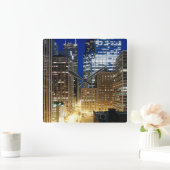 シカゴの街並みの夜景 スクエア壁時計 (ホーム)