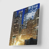 シカゴの街並みの夜景 スクエア壁時計 (傾斜)