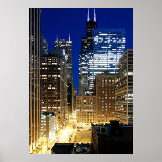 シカゴの街並みの夜景 ポスター (正面)