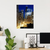 シカゴの街並みの夜景 ポスター (ホームオフィス)