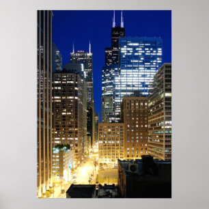 シカゴの街並みの夜景 ポスター