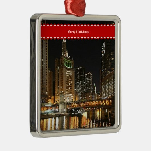シカゴの街並み、クリスマスの挨拶、 メタルオーナメント (右)