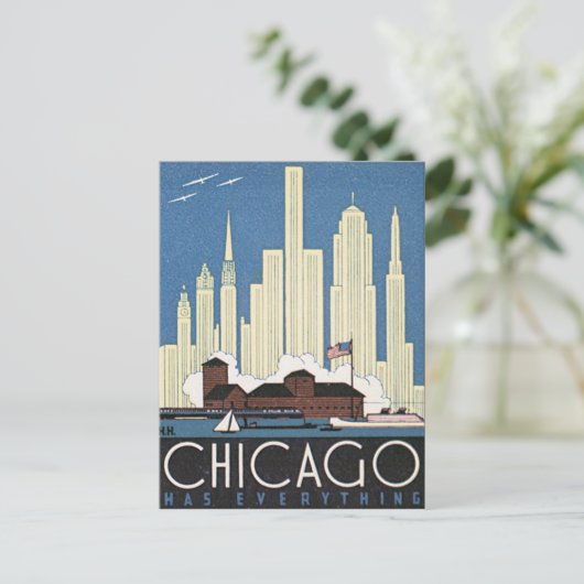 シカゴはヴィンテージ旅行のポスターを全て持っている ポストカード (スタンド正面)