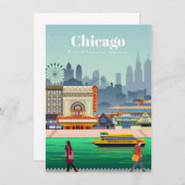 シカゴへの旅行アート サンキューカード (正面/裏面)