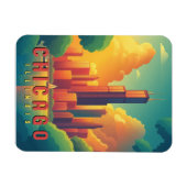 シカゴアイコニックスカイライン&ミシガン湖 マグネット (横)