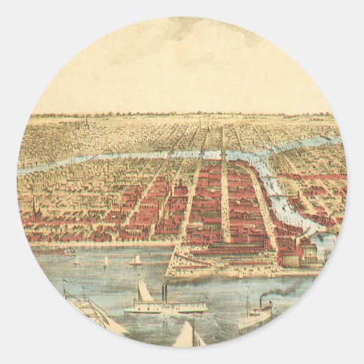 シカゴアンティークマップ、ラサール通り&リバー ラウンドシール (正面)