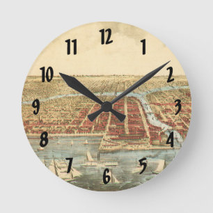 シカゴアンティークマップ、ラサール通り&リバー ラウンド壁時計