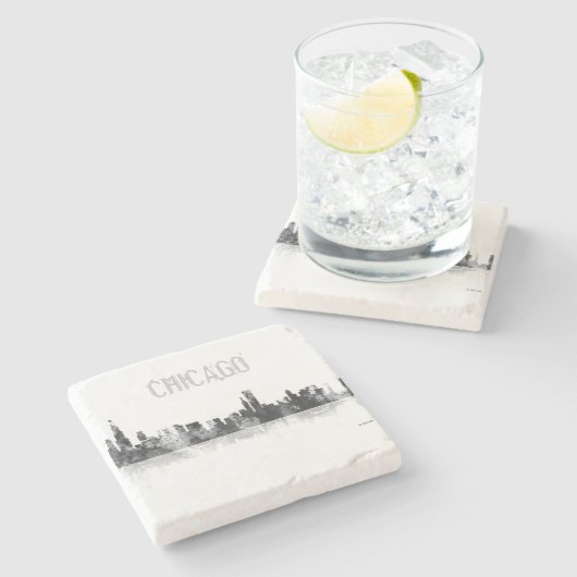 シカゴイリノイのスカイライン-石はコースターを飲みます ストーンコースター (横)