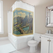 シカゴイリノイのヴィンテージ旅行 シャワーカーテン (インサイチュ)
