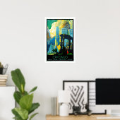 シカゴイリノイのヴィンテージ旅行 ポスター (ホームオフィス)