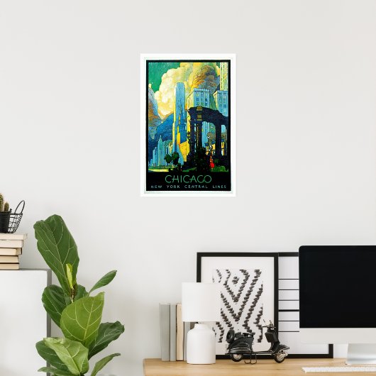 シカゴイリノイのヴィンテージ旅行 ポスター (ホームオフィス)
