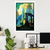 シカゴイリノイのヴィンテージ旅行 ポスター (ホームオフィス)
