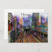 シカゴイリノイカラフル抽象芸術シティ ポストカード (正面/裏面)